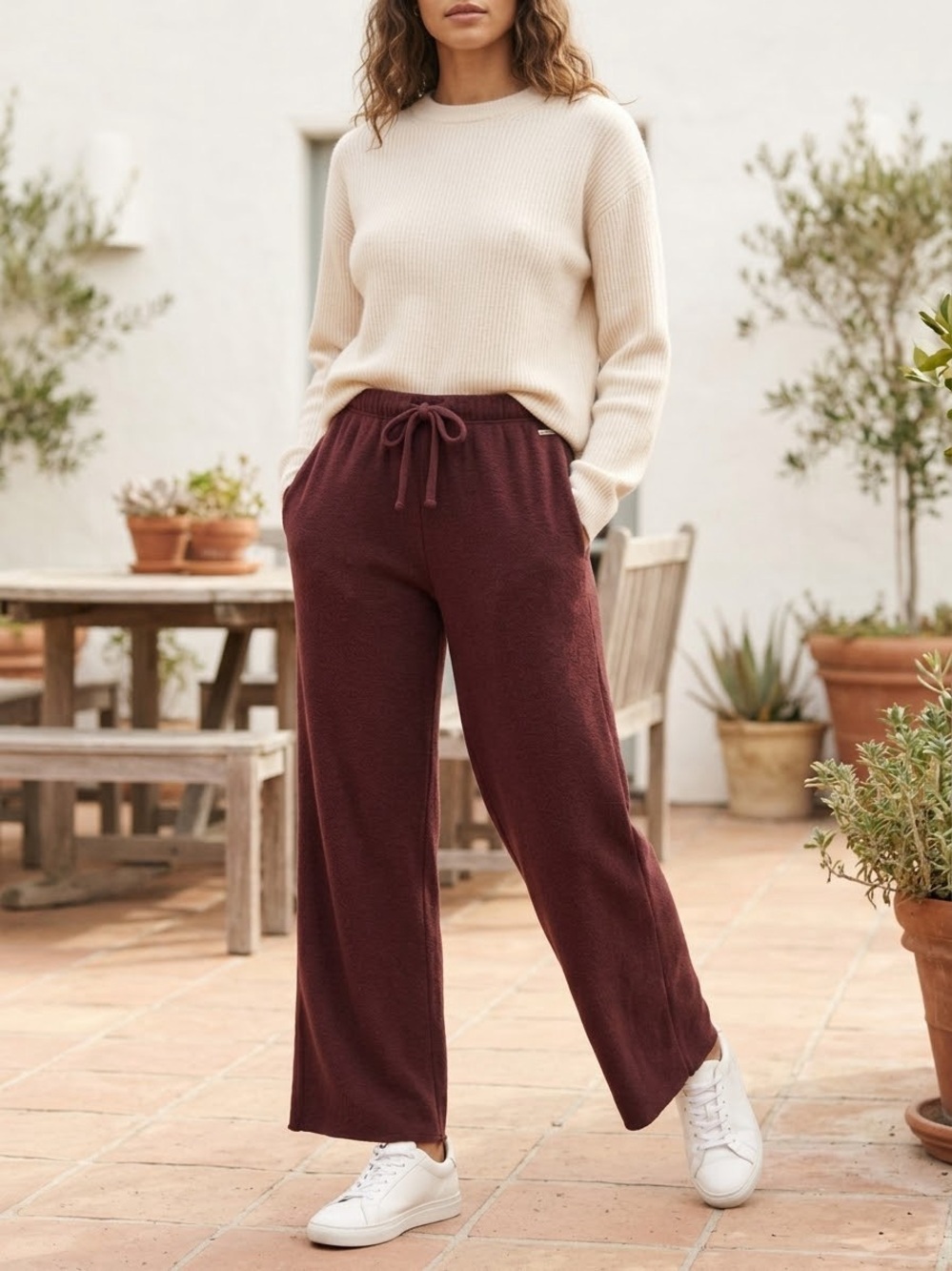 REFORMATION Wide Leg Organic Cotton Blend Maroon Pants , size XS